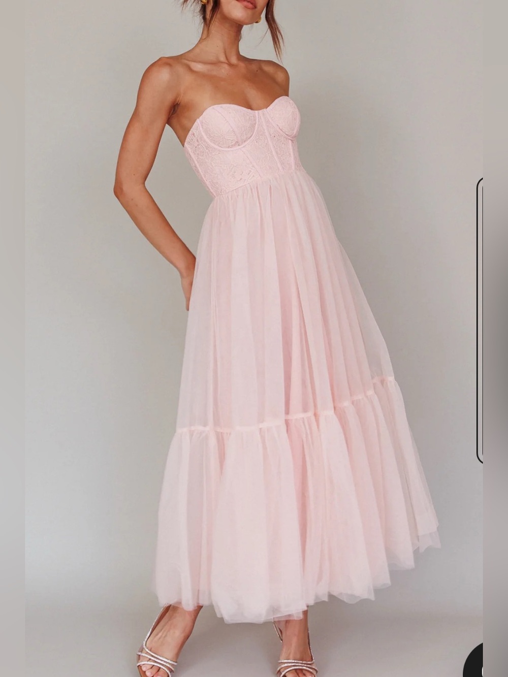 Selfie Leslie Blush Pink Lace Bustier Tulle Gown